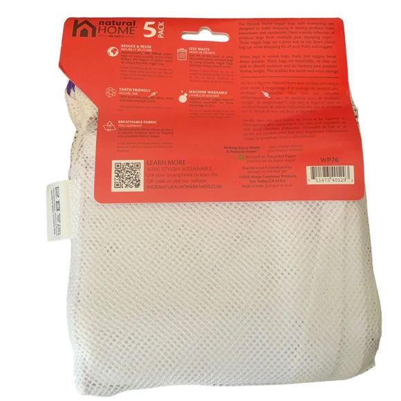 Natural Home Brands Reusable Produce Bags with Drawstrings WP76 Pack of 5 - NEW - Picture 4 of 11